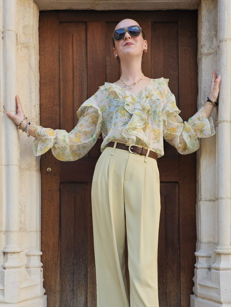 Blouse à volants jaune Odile