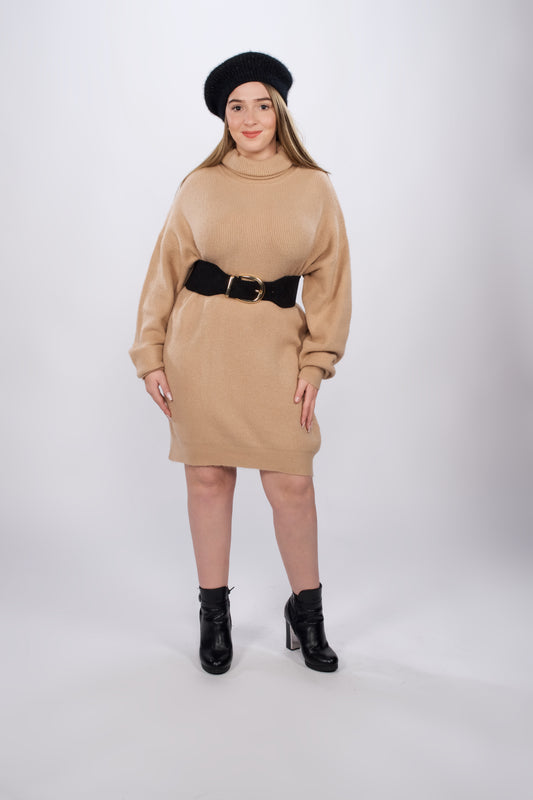 Robe pull à col roulé beige