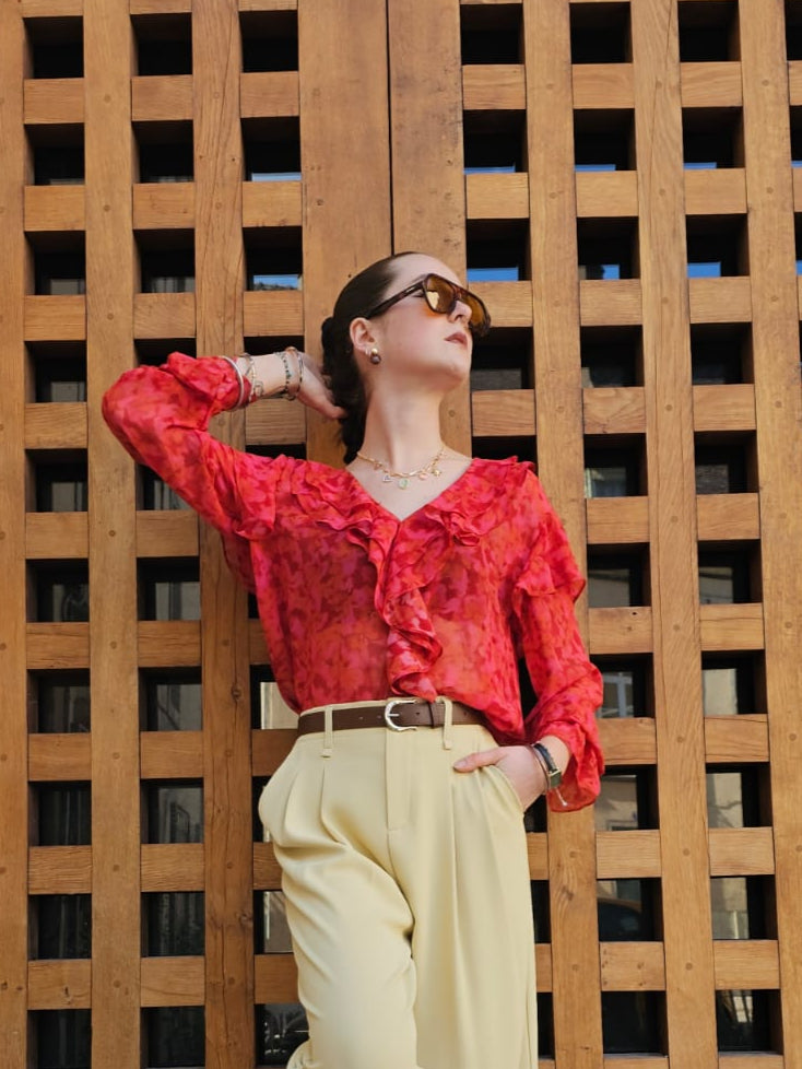 Blouse à volants rouge Odile