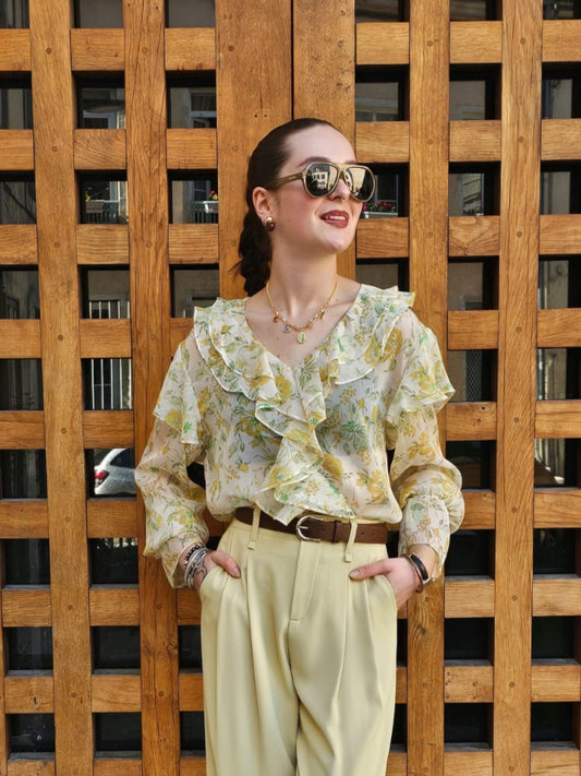Blouse à volants jaune Odile