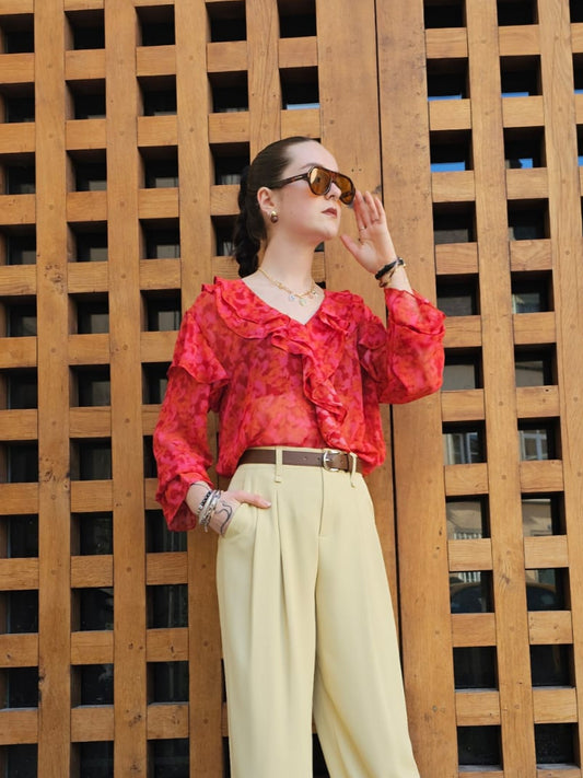 Blouse à volants rouge Odile